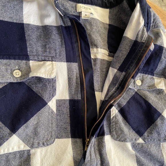 J.Crew Navy White Plaid Flannel Quarter Zip - Picture 3 of 4